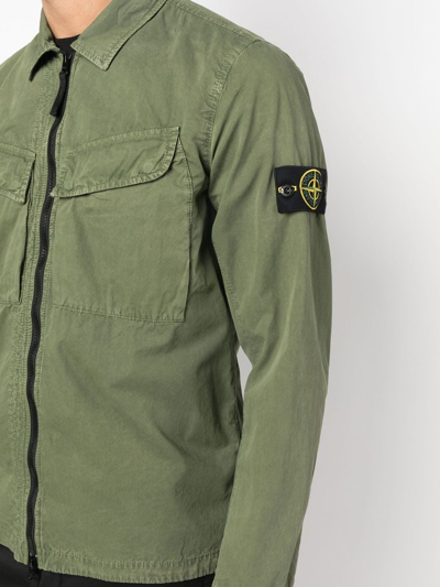 Shop Stone Island Compass-logo Zip-up Shirt Jacket In Green