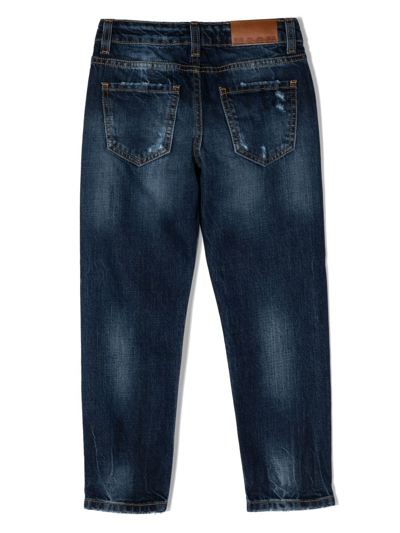 Shop Msgm Embroidered-logo Distressed-finish Jeans In Blue