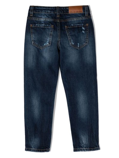 Msgm Embroidered-logo Distressed-finish Jeans In Blue