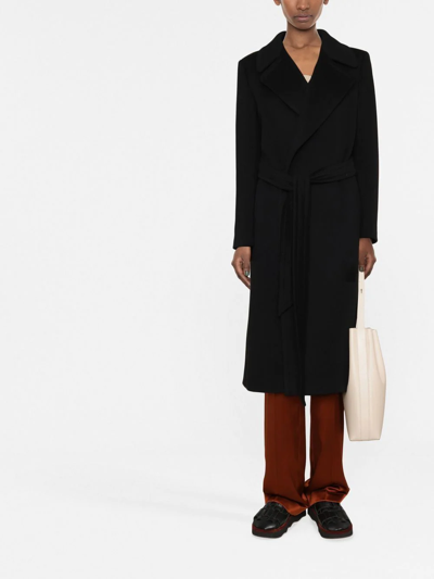 Tagliatore Belted Single-breasted Long Coat In Black