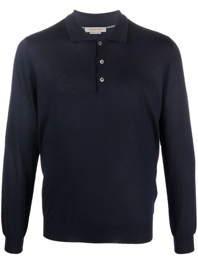 Shop Corneliani Long-sleeve Wool Polo Shirt In Blue