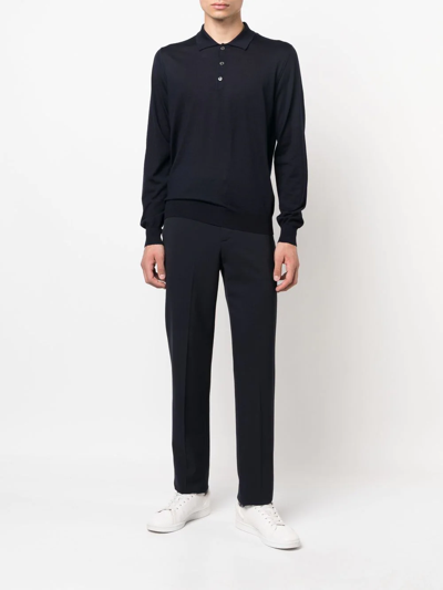 Shop Corneliani Long-sleeve Wool Polo Shirt In Blue