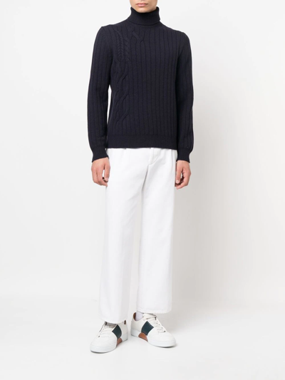 Corneliani Roll-neck Cable-knit Jumper In Blue