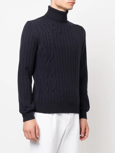 Corneliani Roll-neck Cable-knit Jumper In Blue