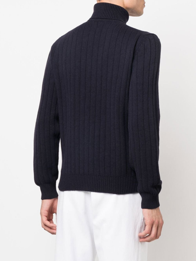 Corneliani Roll-neck Cable-knit Jumper In Blue