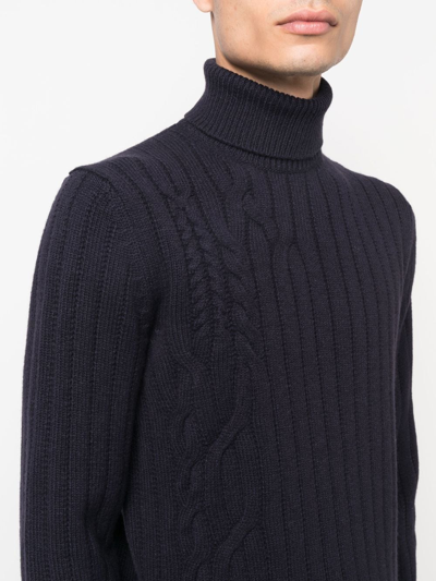 Corneliani Roll-neck Cable-knit Jumper In Blue