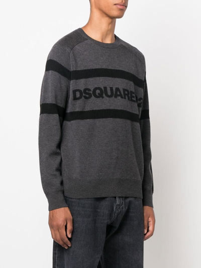 Shop Dsquared2 Intarsia-knit Logo Jumper In Grey