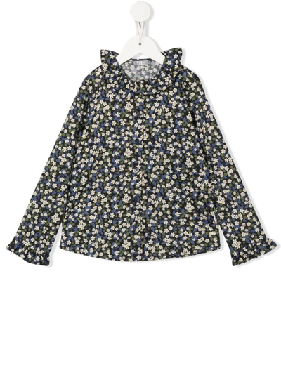 Shop Il Gufo Floral-print Ruffle-collar Shirt In Green