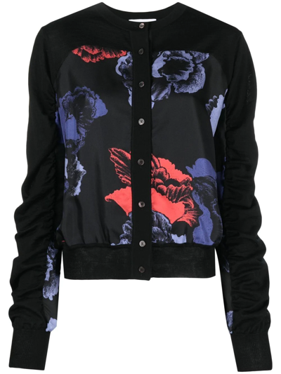Shop Ferragamo Abstract-print Knitted Cardigan In Black