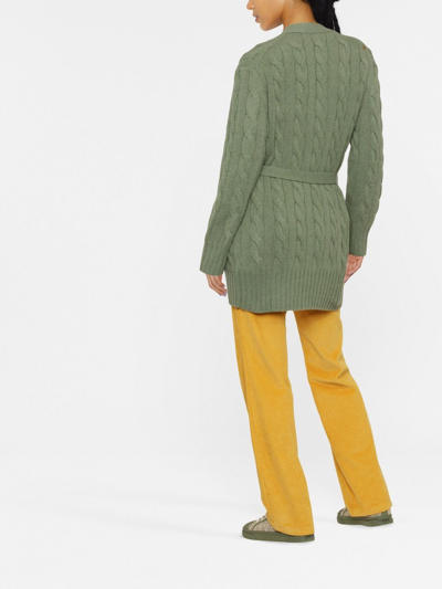 Shop Polo Ralph Lauren Cable-knit Tied-waist Cardi-coat In Green