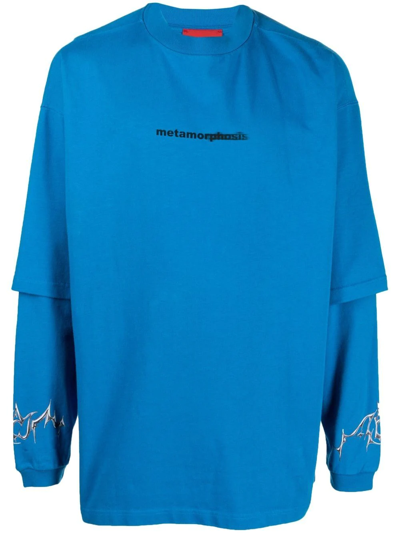 Shop A Better Mistake Double-sleeve Organic Cotton T-shirt In Blue
