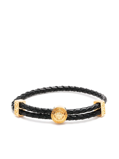 Shop Versace Medusa Woven Bracelet In Black