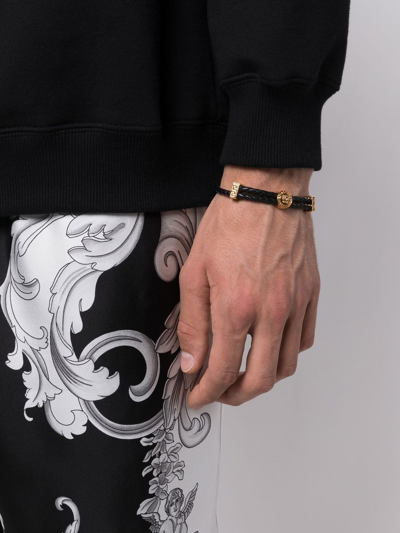 Shop Versace Medusa Woven Bracelet In Black