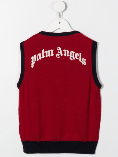 Shop Palm Angels Embroidered-logo V-neck Vest In Red
