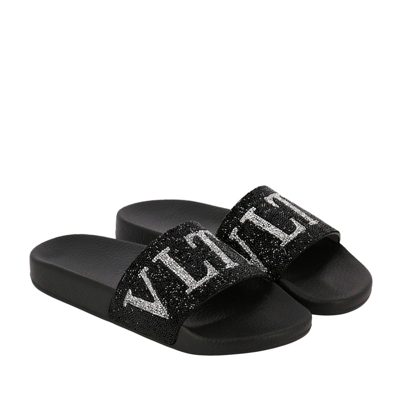 Shop Valentino Vltn Slides In Black