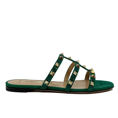 Shop Valentino Garavani Rockstud Suede Sandals In Green
