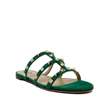 Shop Valentino Garavani Rockstud Suede Sandals In Green