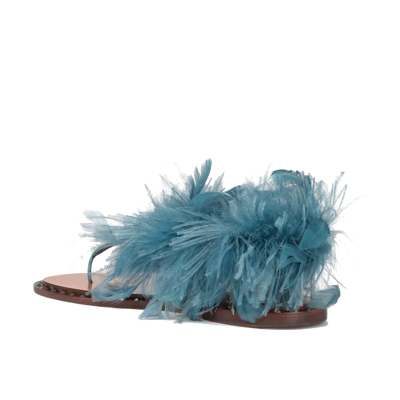 Shop Valentino Feather Trim Leather Sandals In Blue