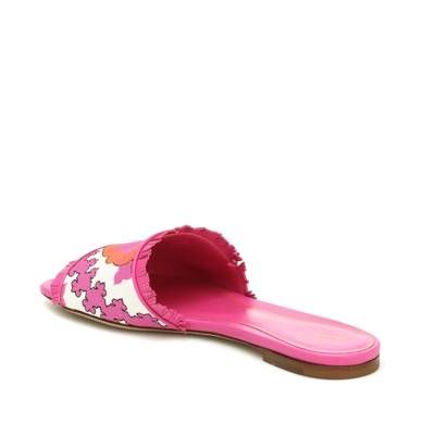 Shop Valentino Canvas Flower Palm Leaf Flats In Pink