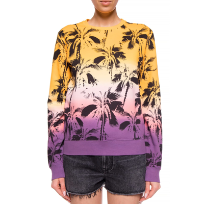 Shop Saint Laurent Palm Print Cotton Sweatshirt In Pink