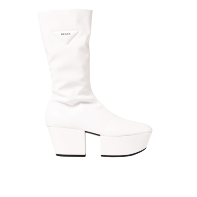 Prada Triangle Logo Platform Sole Boots In White