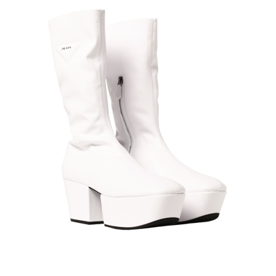 Prada Triangle Logo Platform Sole Boots In White