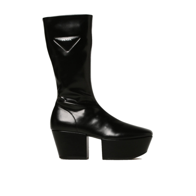 Shop Prada Logo Platform Boots In Black