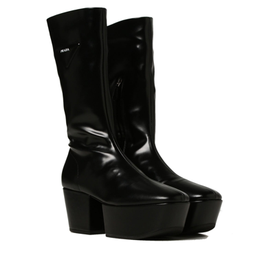 Prada Triangle Logo Platform Boots In Black