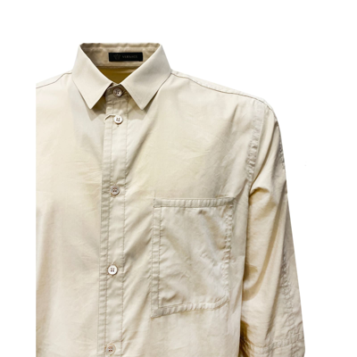 Shop Versace Cotton Blend Shirt In Beige