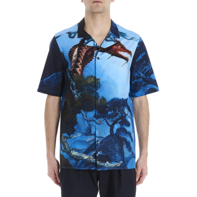 Shop Valentino Dragon Garden Print Shirt In Blue