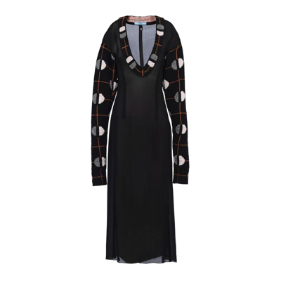 Shop Prada Wool And Silk Crepe Midi Dress In Black