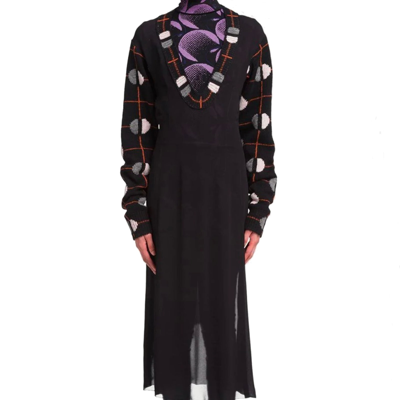 Shop Prada Wool And Silk Crepe Midi Dress In Black