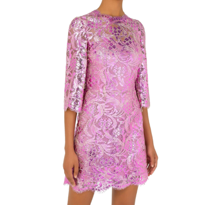 Shop Dolce & Gabbana Floral Lace Dress In Pink
