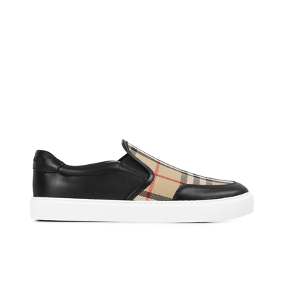 Shop Burberry Vintage Check Slip-on Sneakers In Black