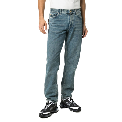 Shop Burberry Distressed Straight Leg Jeans In Blue