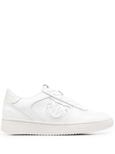 Shop Pinko White Sneakers In Calf Leather And Rubber With Contrast Inserts Love Birds Logo Customization Carved