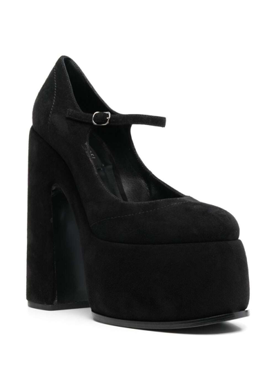 Shop Casadei Mary Jane Rock Black Suede Heeled Sandals With Instep Strap And Platform