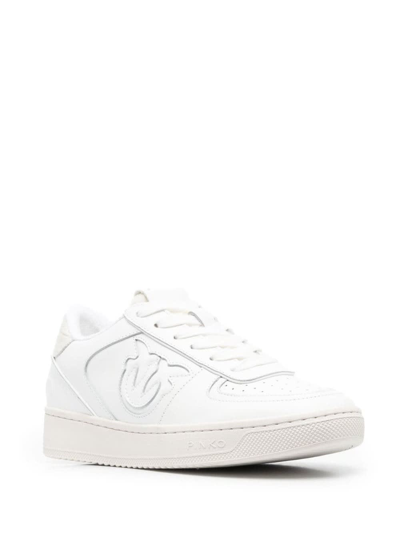 Shop Pinko White Sneakers In Calf Leather And Rubber With Contrast Inserts Love Birds Logo Customization Carved