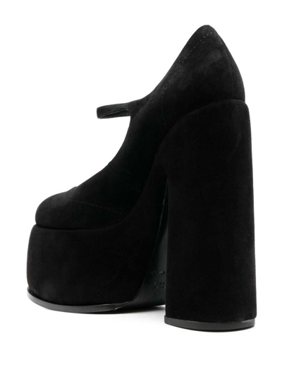 Shop Casadei Mary Jane Rock Black Suede Heeled Sandals With Instep Strap And Platform