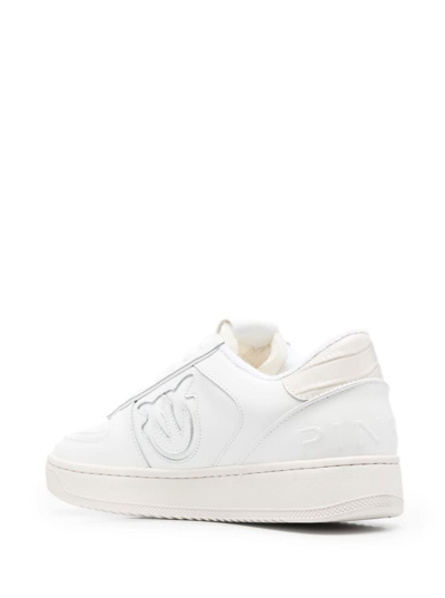 Shop Pinko White Sneakers In Calf Leather And Rubber With Contrast Inserts Love Birds Logo Customization Carved