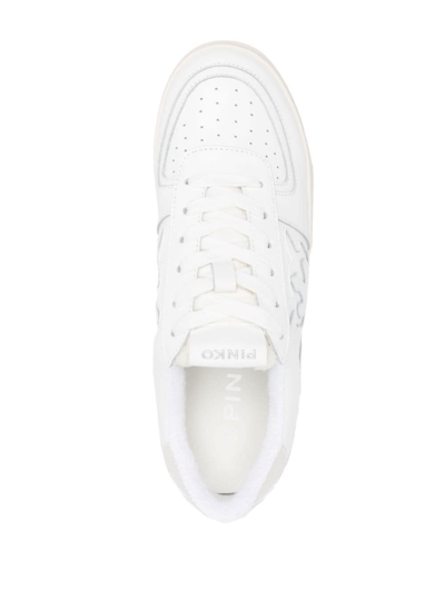 Shop Pinko White Sneakers In Calf Leather And Rubber With Contrast Inserts Love Birds Logo Customization Carved