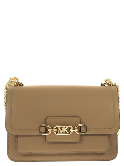 Shop Michael Kors Heather Large Leather Cross Body Bag In Camel