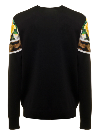 Shop Dolce & Gabbana Crew Neck Silk Sweater With Printed Twill Inserts  Man In Black