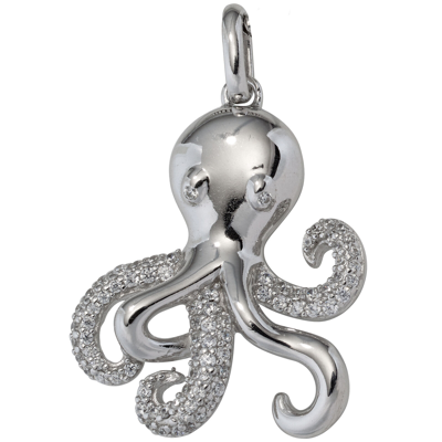 Pre-owned Jobo Silber Anhänger Krake, Octopus 925 Silber Mit Zirkonias, 28 Mm Hoch, 4,8 Gramm