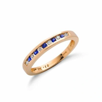 Pre-owned Markenlos 9ct Gelbgold Diamant & Blauer Saphir Eternity-ring