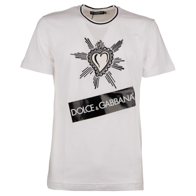 Pre-owned Dolce & Gabbana Baumwolle T-shirt Sacred Heart Stickerei Logo Sticker Weiss 11078