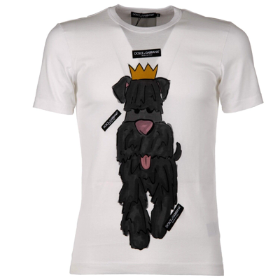 Pre-owned Dolce & Gabbana Baumwolle T-shirt Mit Hund Print Und Logo Patches Weiss 11077