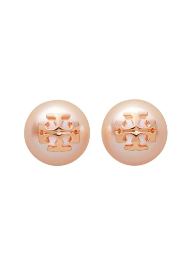 Shop Tory Burch Crystal Pearl Stud Earrings In Pink