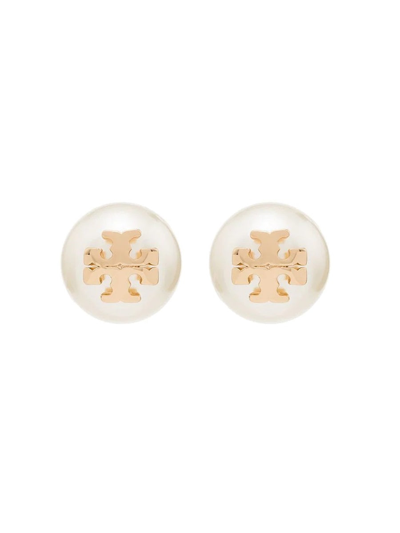 Shop Tory Burch Crystal Pearl Stud Earrings In Gold