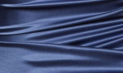 Shop Veronica Beard Agatha Ruched Long Sleeve Stretch Silk Dress In Steel Blue